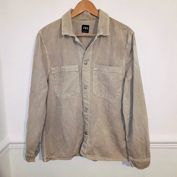 Zara Tops - Zara Womens Top Green Size M Medium Cotton Shirt Denim Shacket Utility
